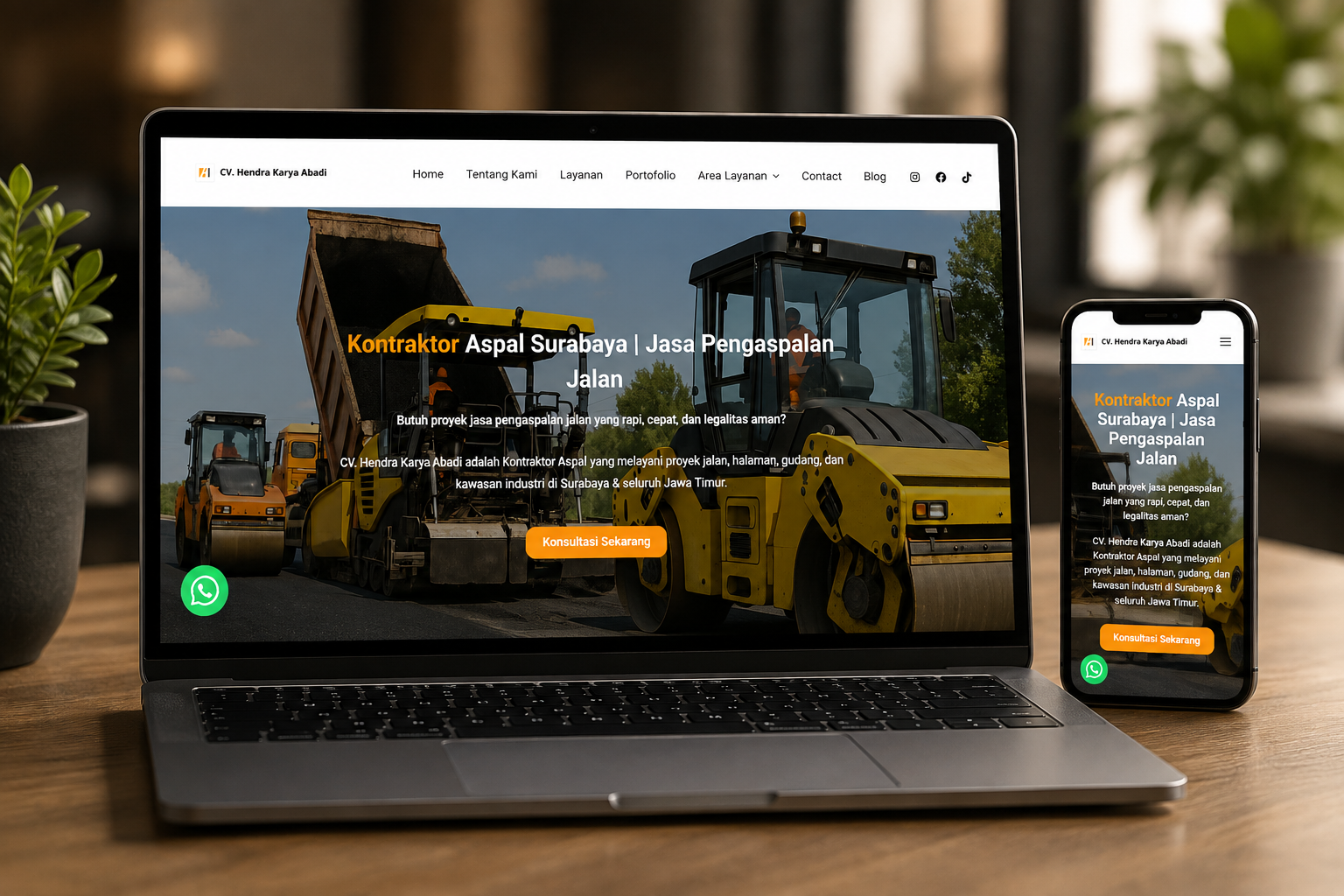 Website CV Hendra Karya Abadi jasa aspal dan kontraktor aspal Surabaya